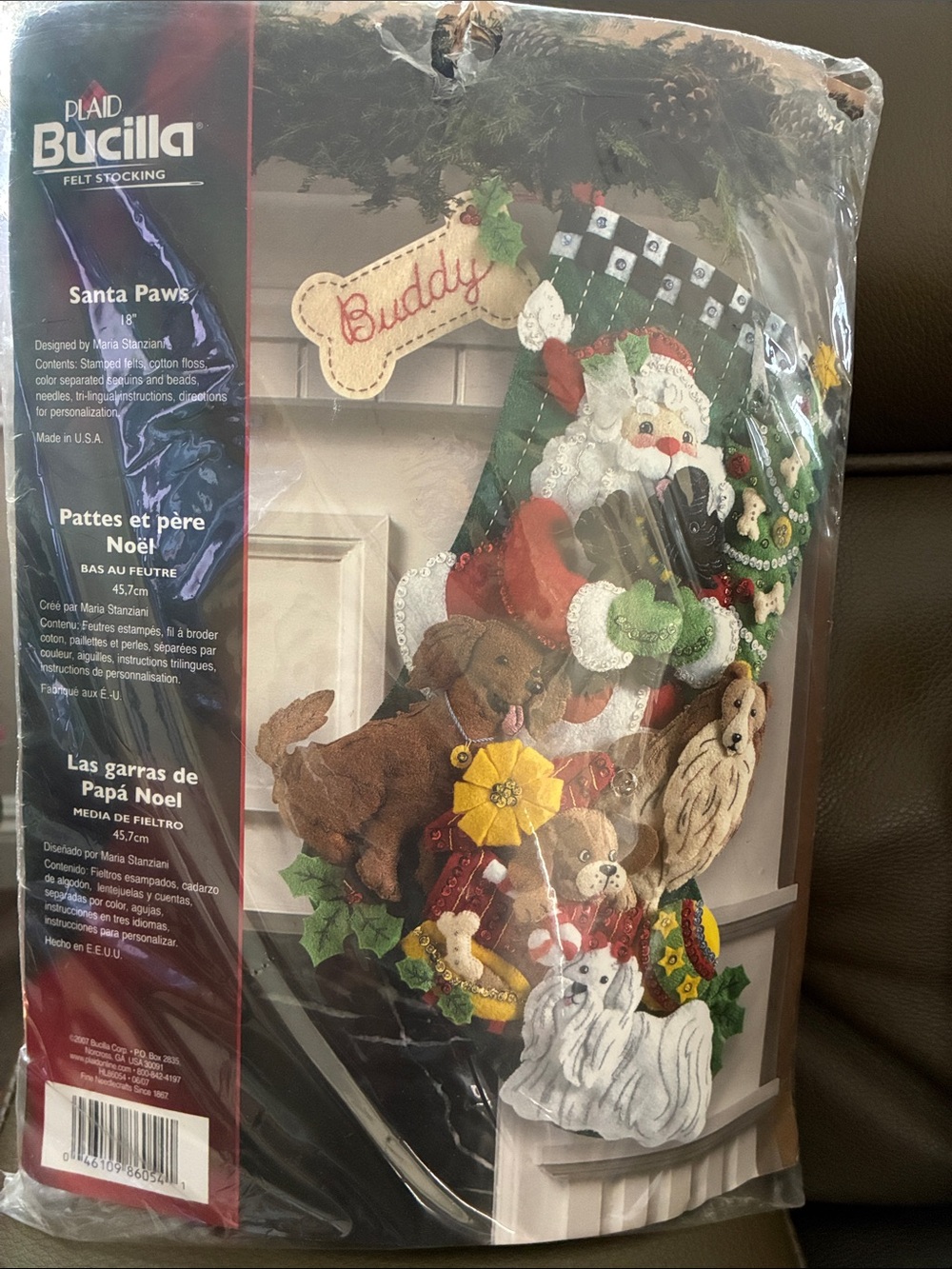 Bucilla Plaid “Santa Paws” Dog Puppy Felt Christmas Stocking Kit Original Rare